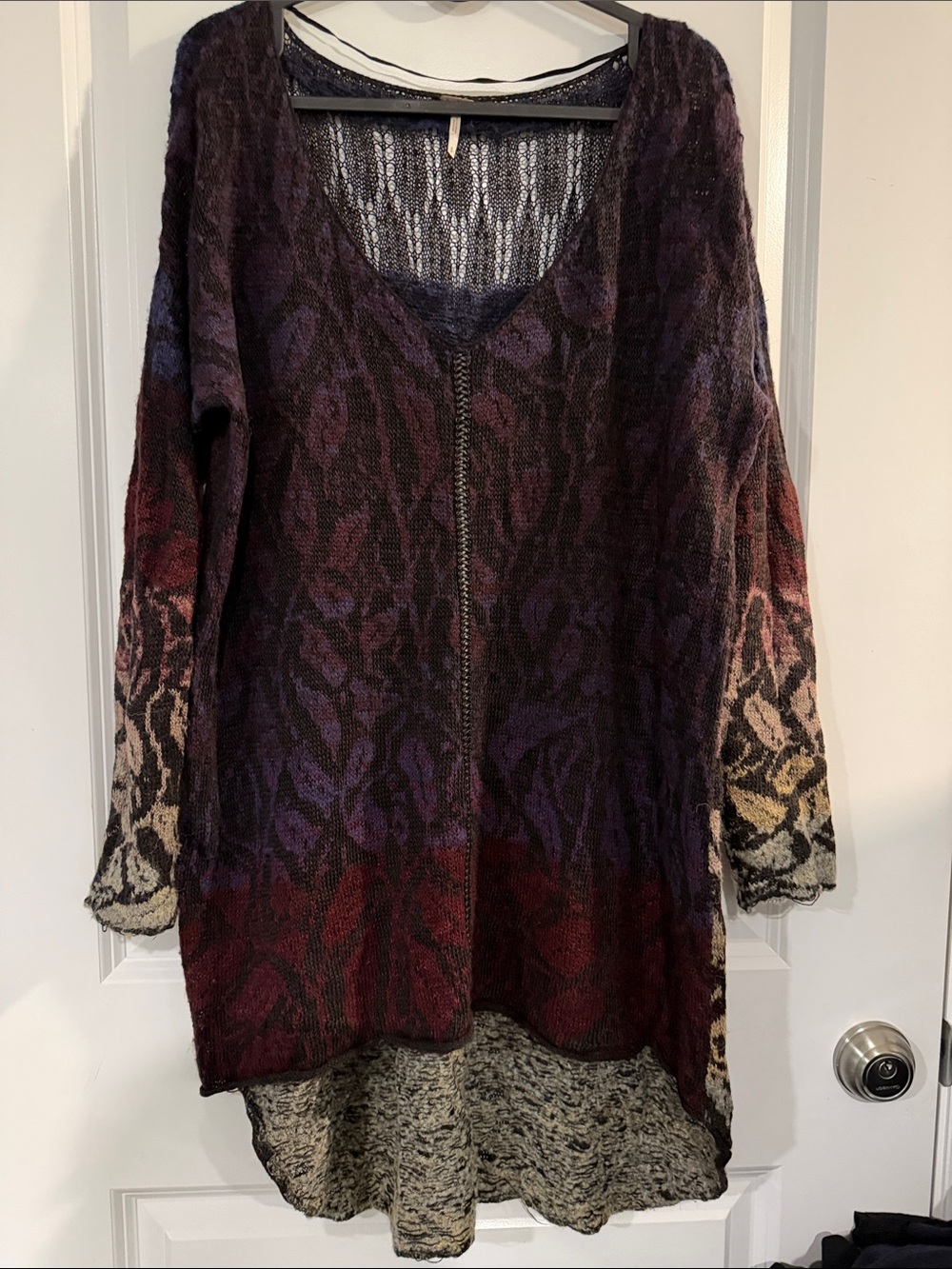 Free People Boho Multicolor Alpaca Wool Knit B-Neck Hi-Low Tunic - #192 - Picture 2 of 8
